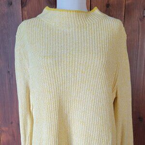 LOFT Outlet Womens L Yellow 100% Cotton Sweater Standing Collar Hip Slits Knit